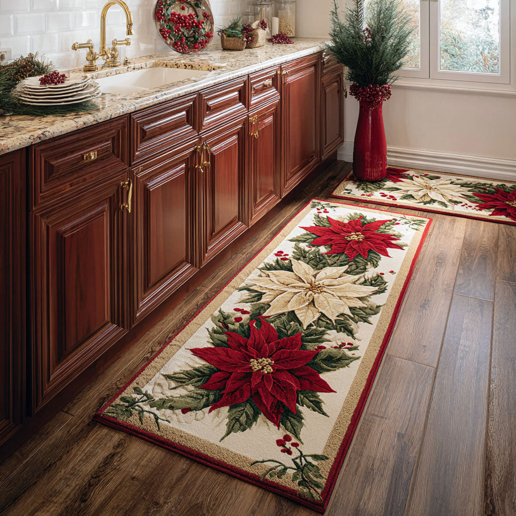 Festive Christmas Path Quilted Kitchen Mat Set