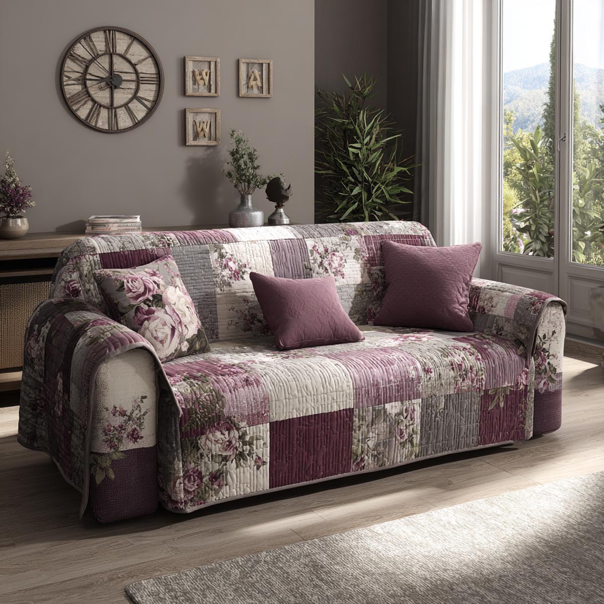 Country Floral Patchwork Quilted Sofa Cover