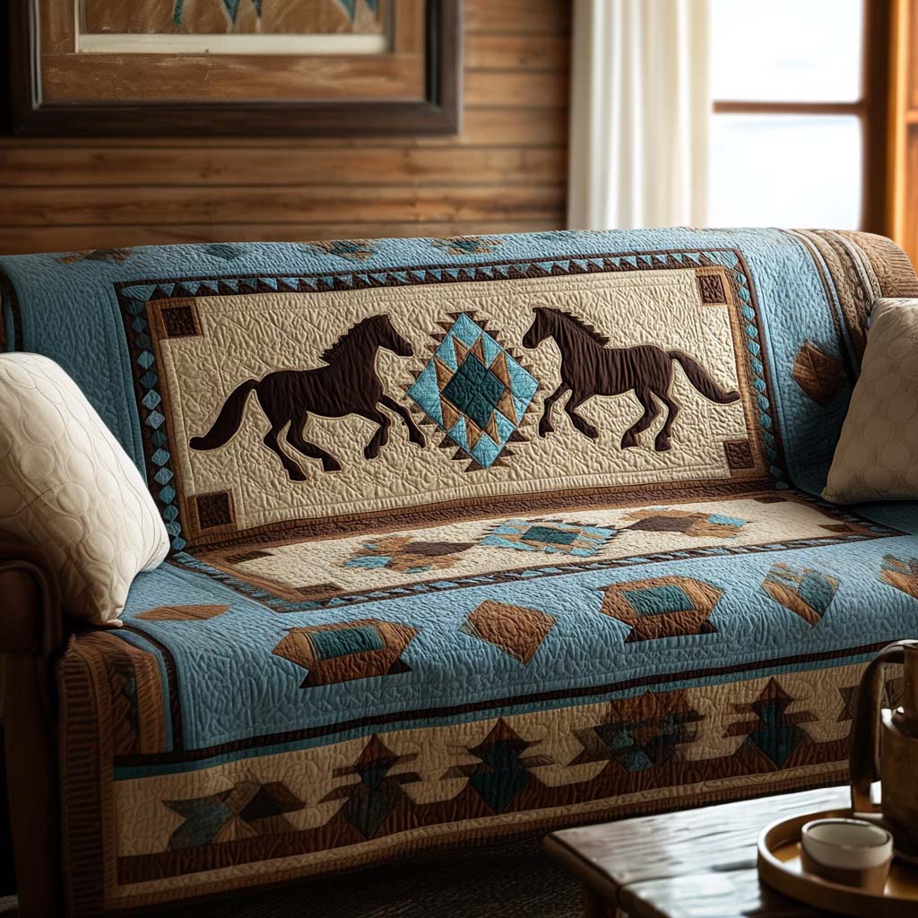 Western Wildlife and Feathers Quilted Sofa Cover