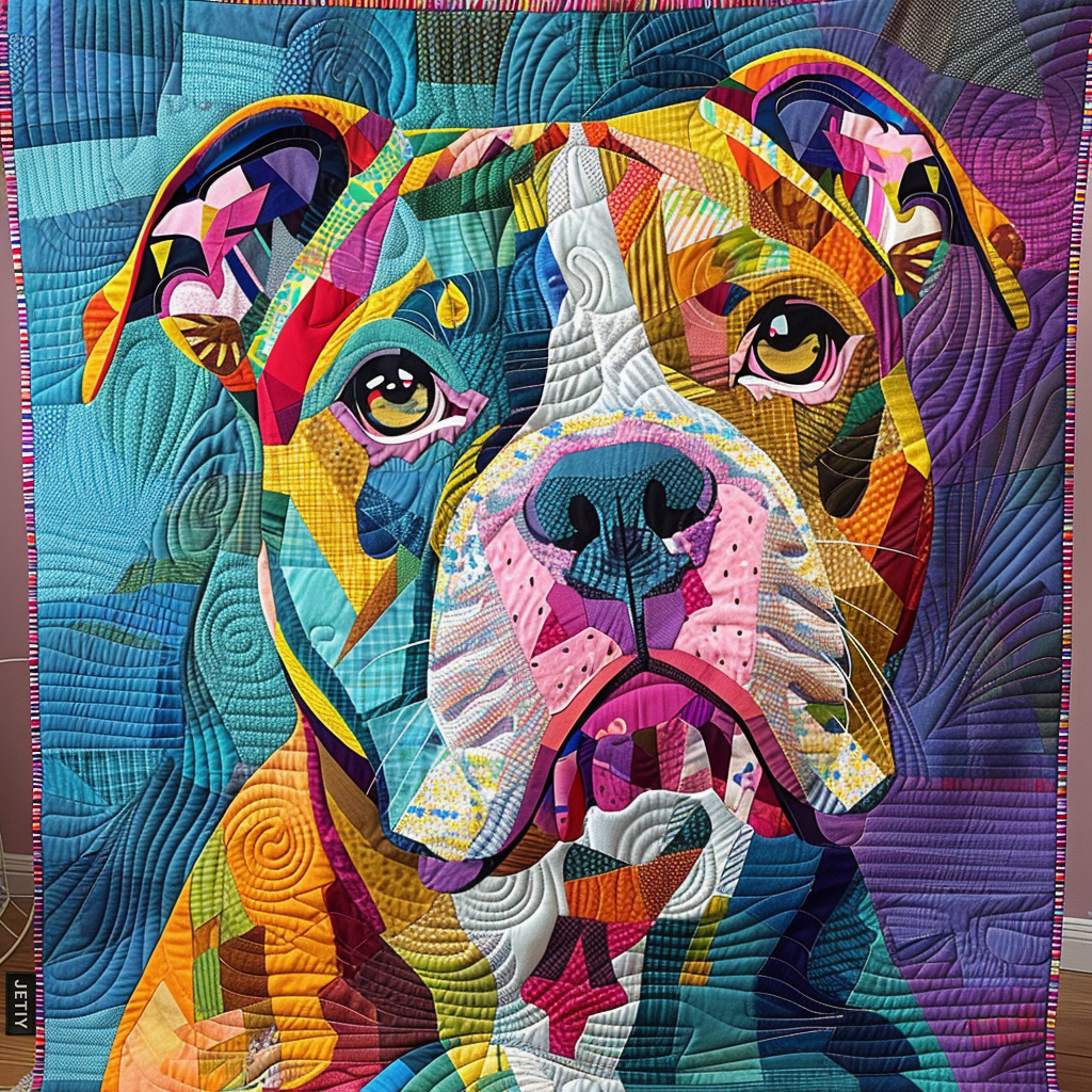 Colourful Puppy Charm Quilted Blanket