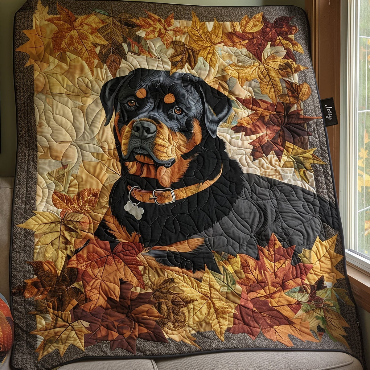 Autumn Rottweilers Quilted Blanket