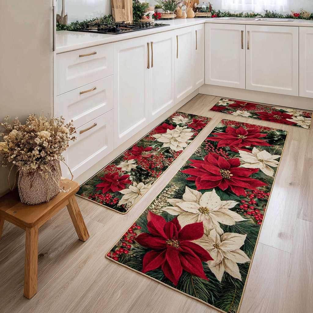 Festive Christmas Plaid Quilted Kitchen Mat Set
