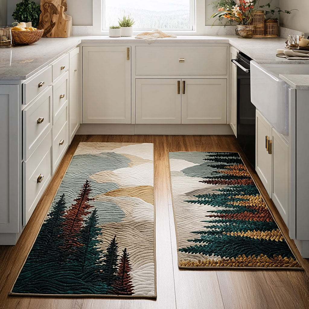 Golden Mountain View Quilted Kitchen Mat Set
