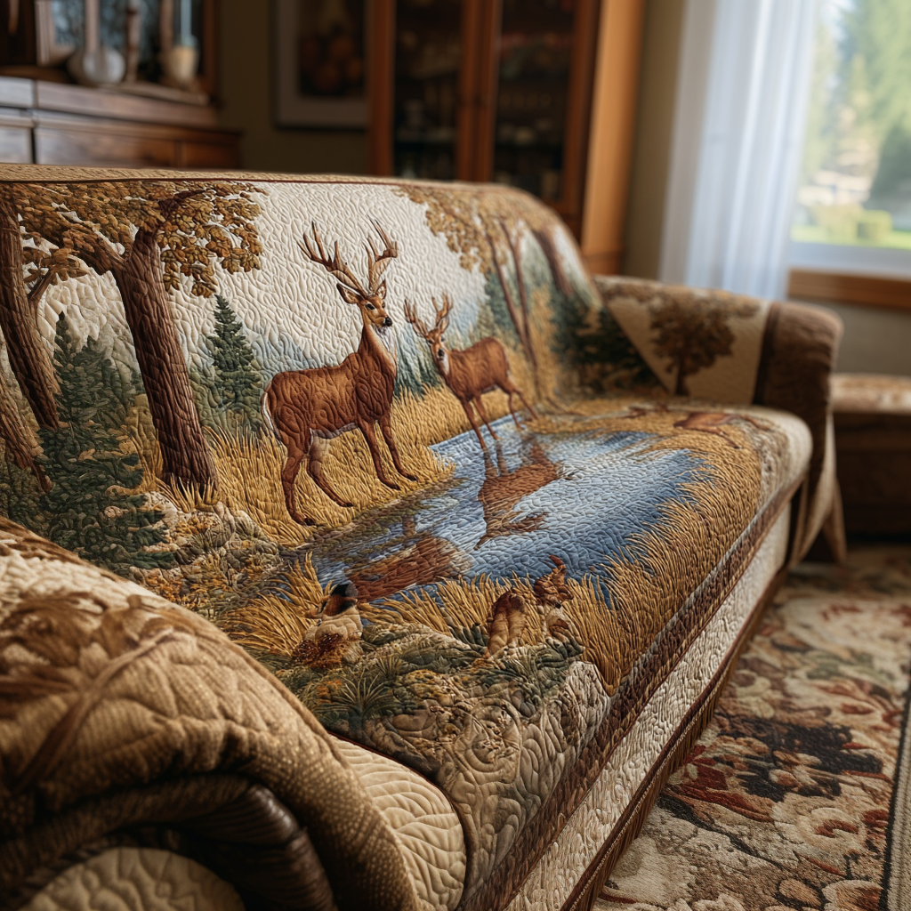 Woodland Deer Quilted Sofa Cover