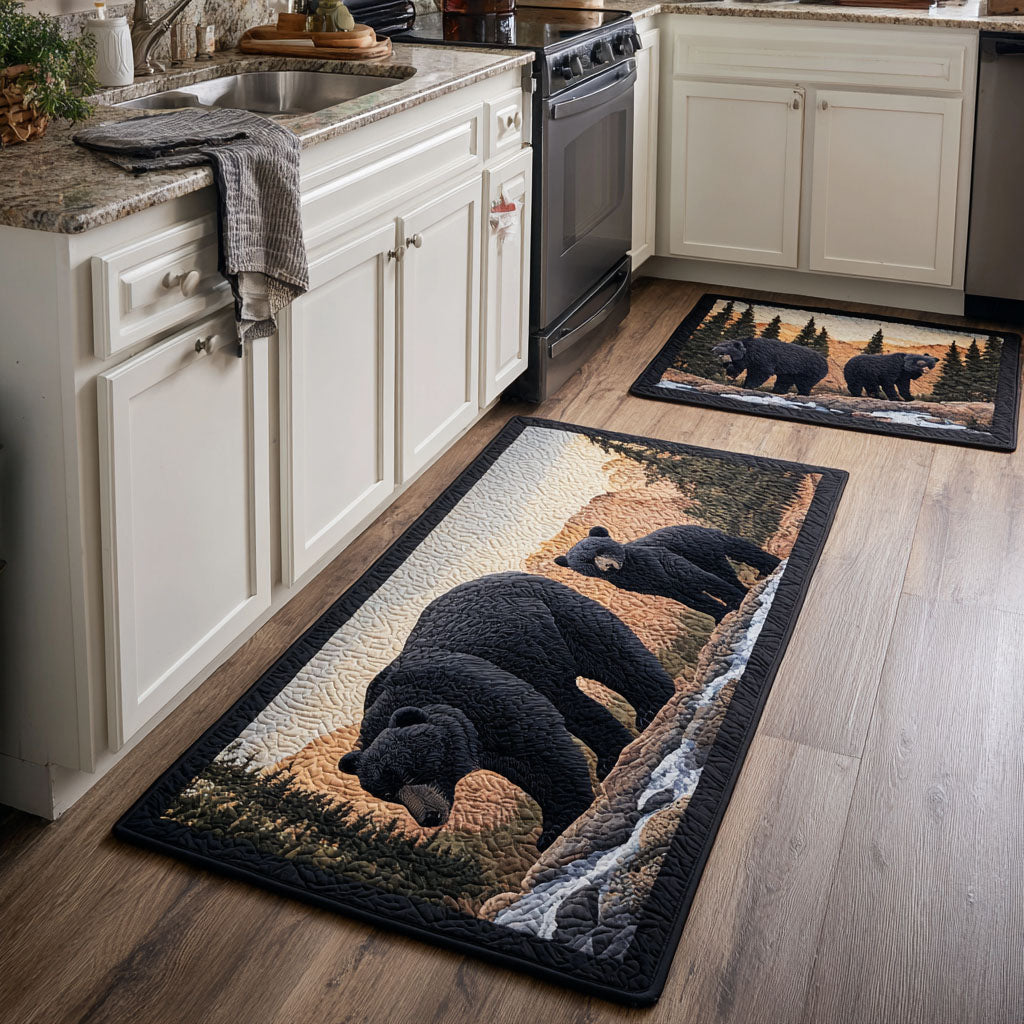 Rustic Bear Quilted Kitchen Mat Set