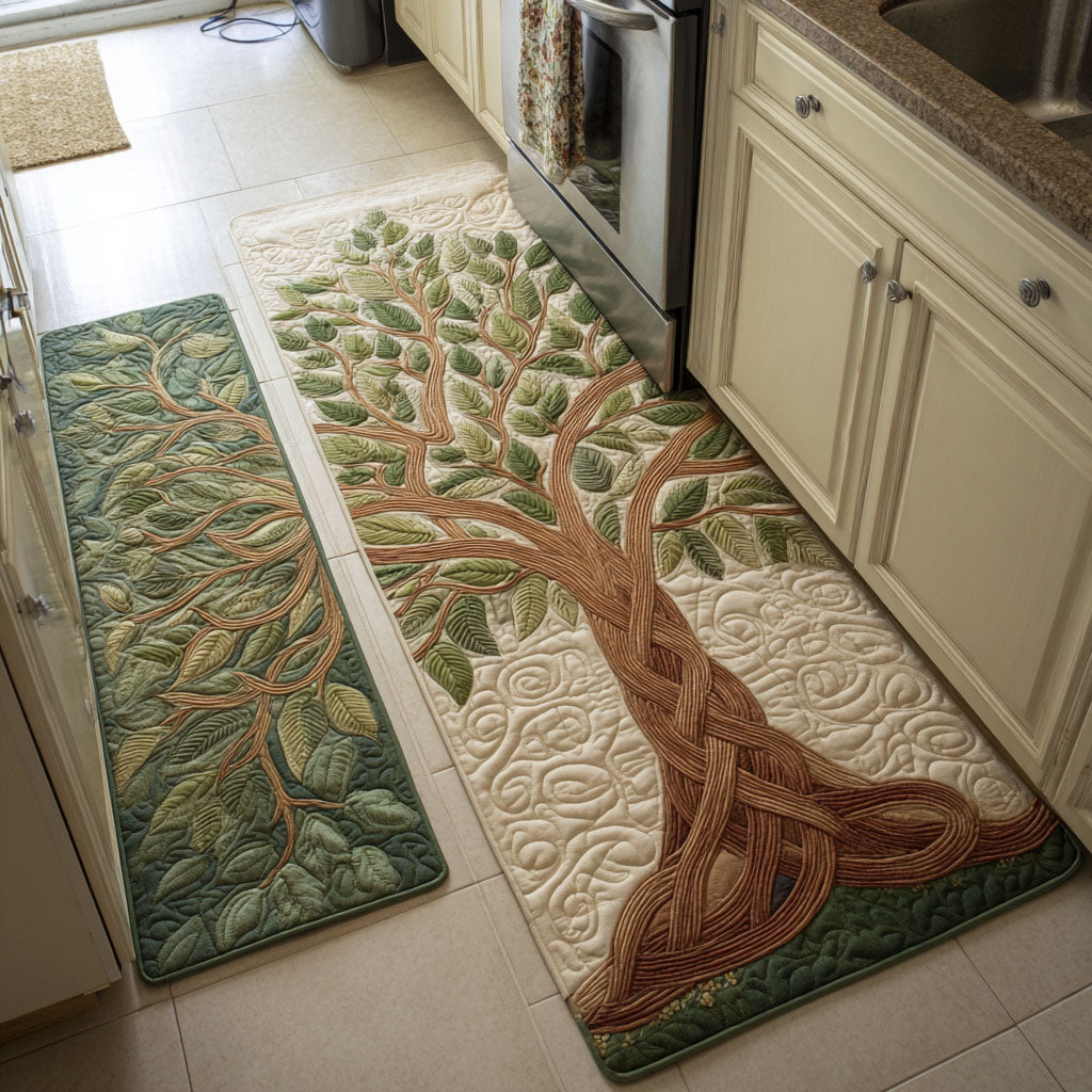Golden Tree Quilted Kitchen Mat Set