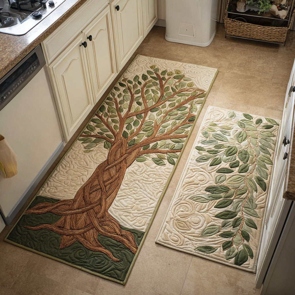 Green Canopy Quilted Kitchen Mat Set