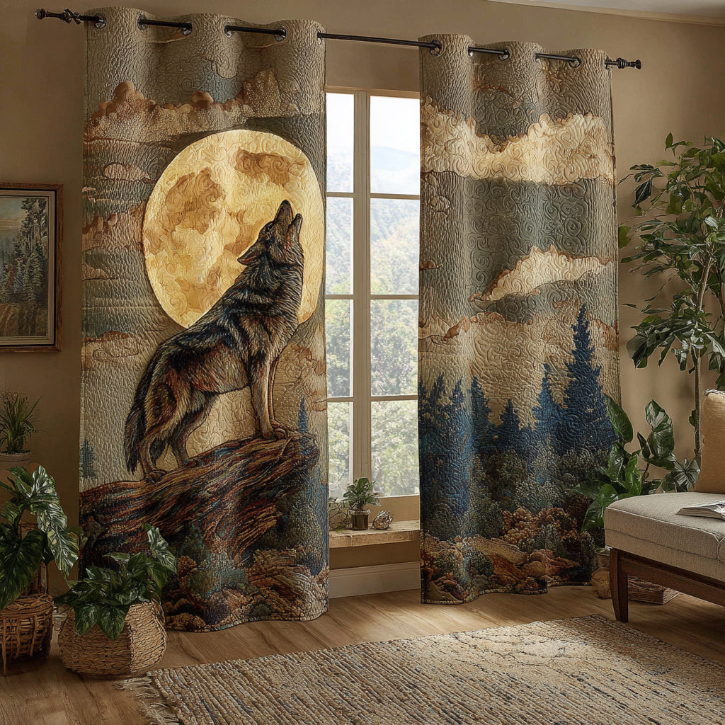 Moonlit Wolf Quilted Curtains