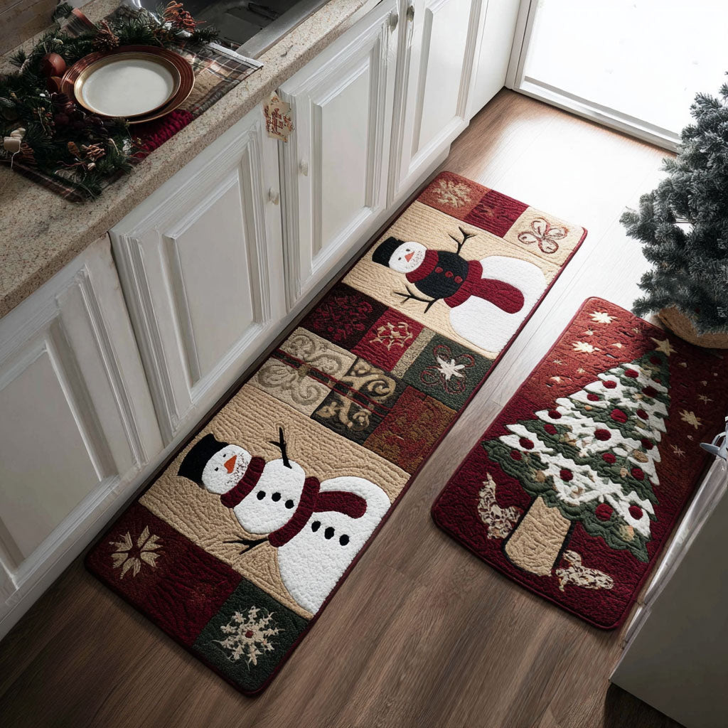 Christmas Cosy Quilted Kitchen Mat Set