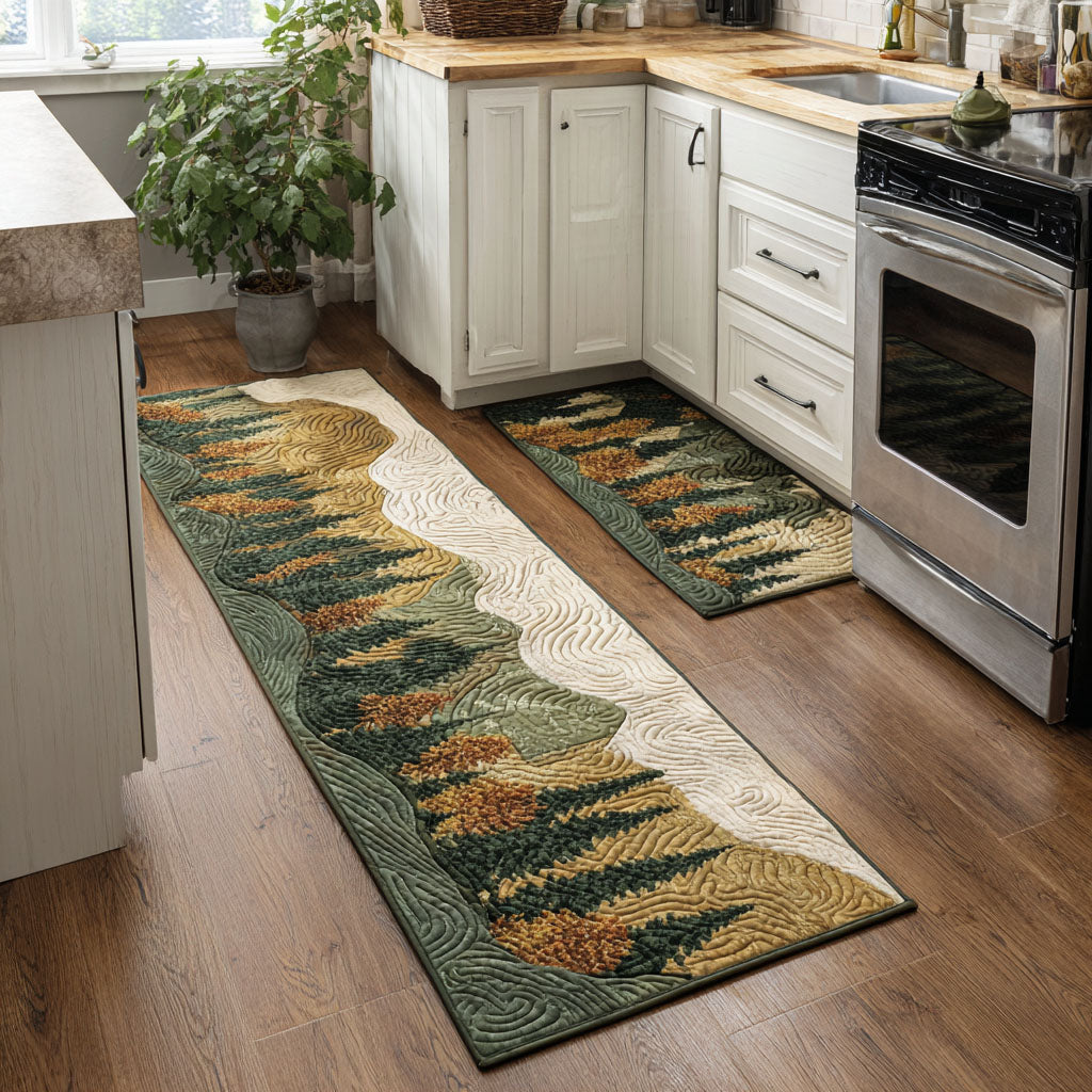 Alpine Landscape Quilted Kitchen Mat Set