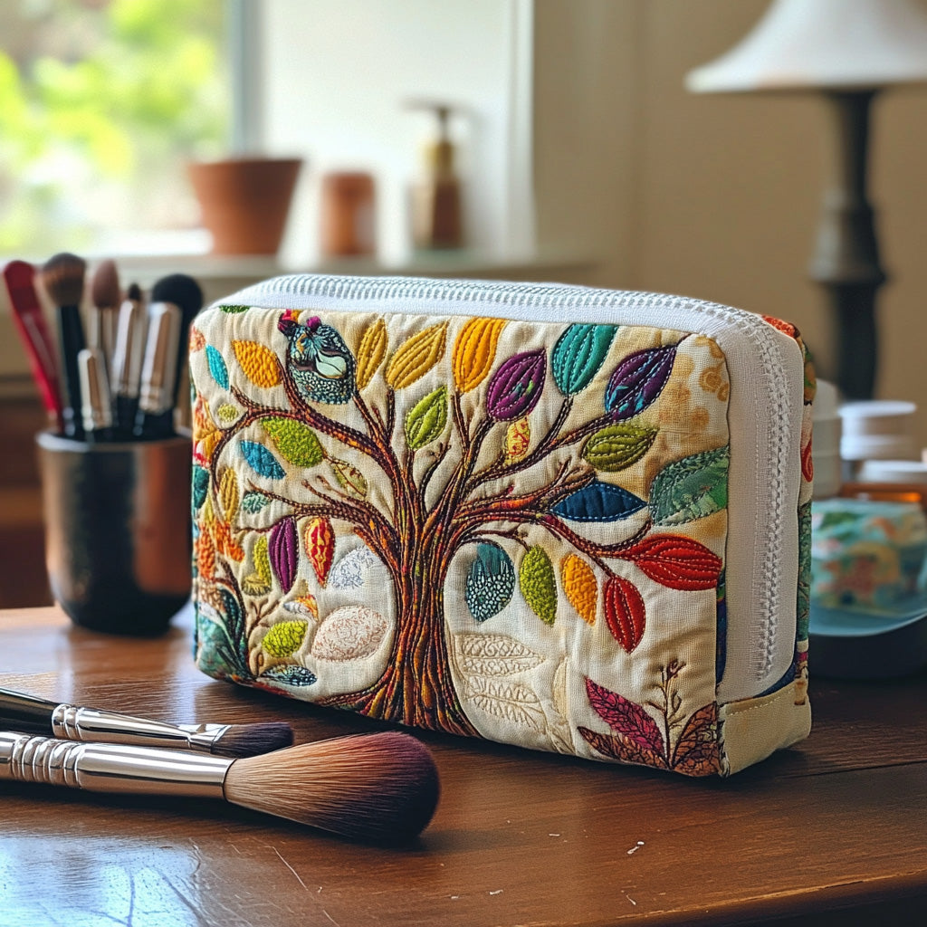 Rainbow Leaf Tree Quilted Toiletry Bag