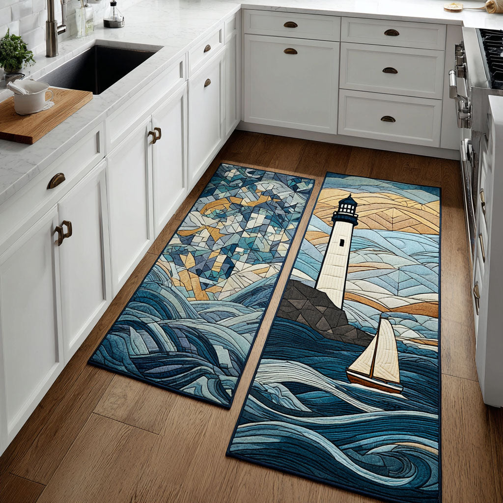 Sunny Lighthouse Quilted Kitchen Mat Set