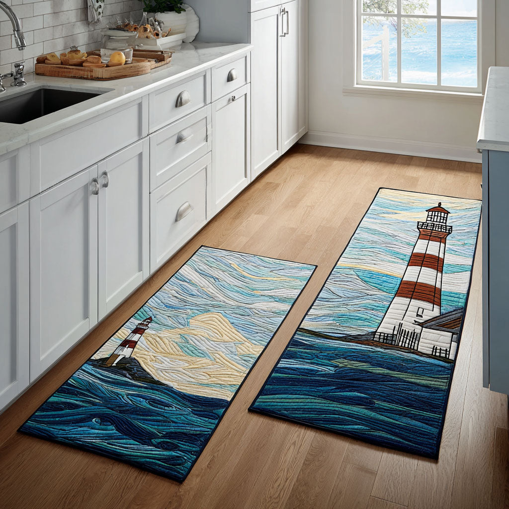Lighthouse at Sea Quilted Kitchen Mat Set