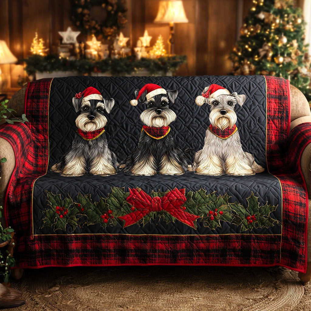 Schnauzer Christmas Quilted Sofa Cover