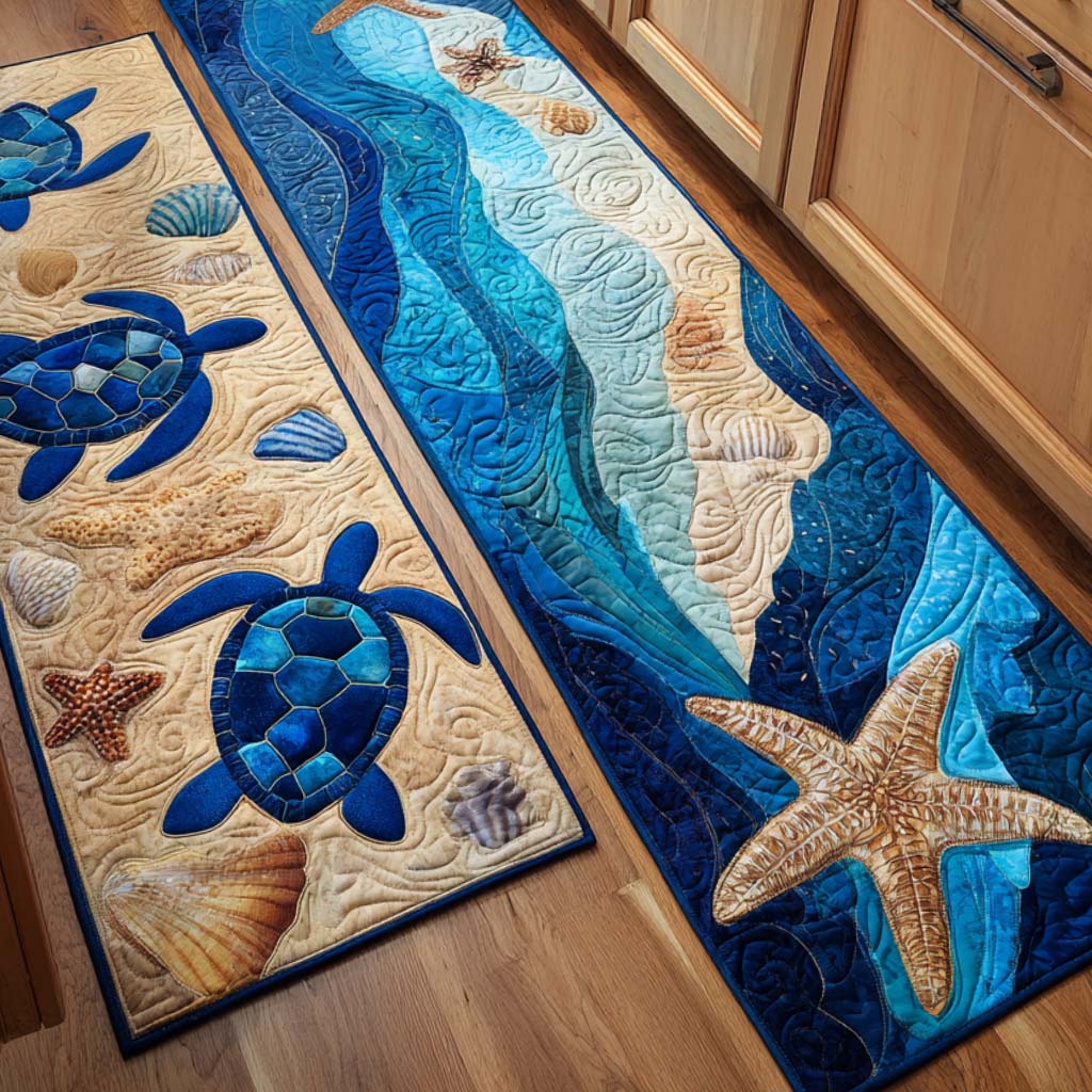 Sandy Shore Turtles Quilted Kitchen Mat Set