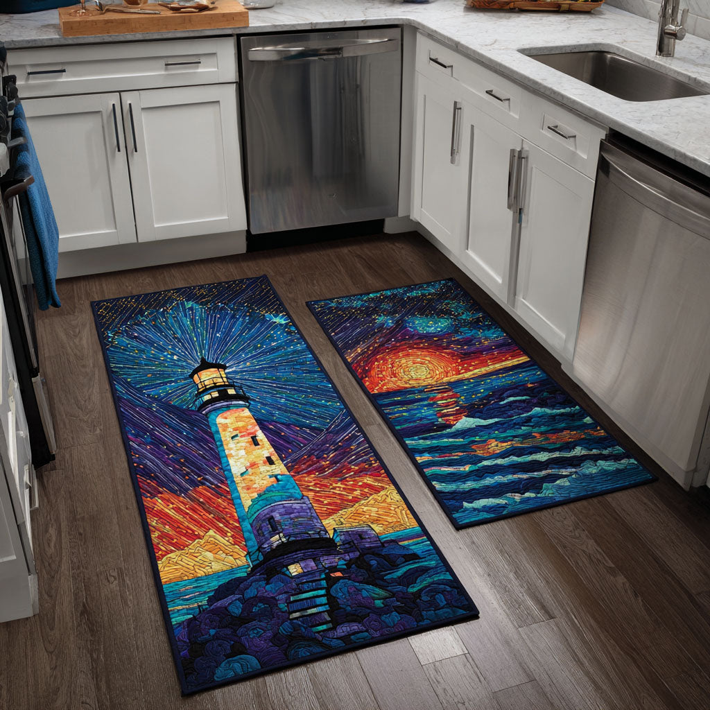 Ocean Lighthouse Quilted Kitchen Mat Set