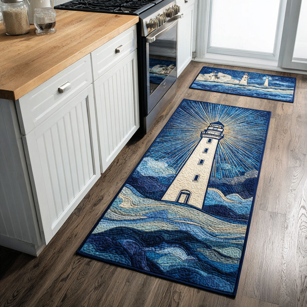 Morning Lighthouse Quilted Kitchen Mat Set