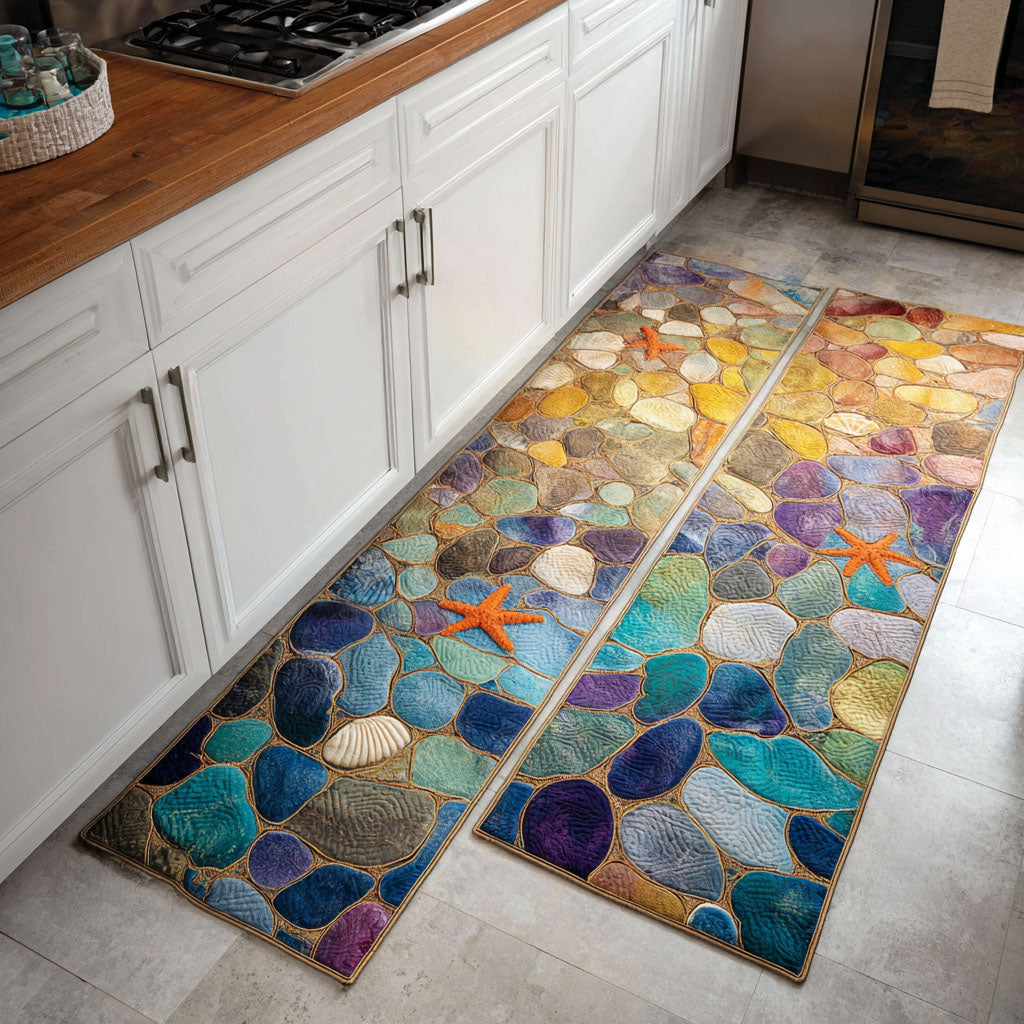 Calm Seashore Pebbles Quilted Kitchen Mat Set