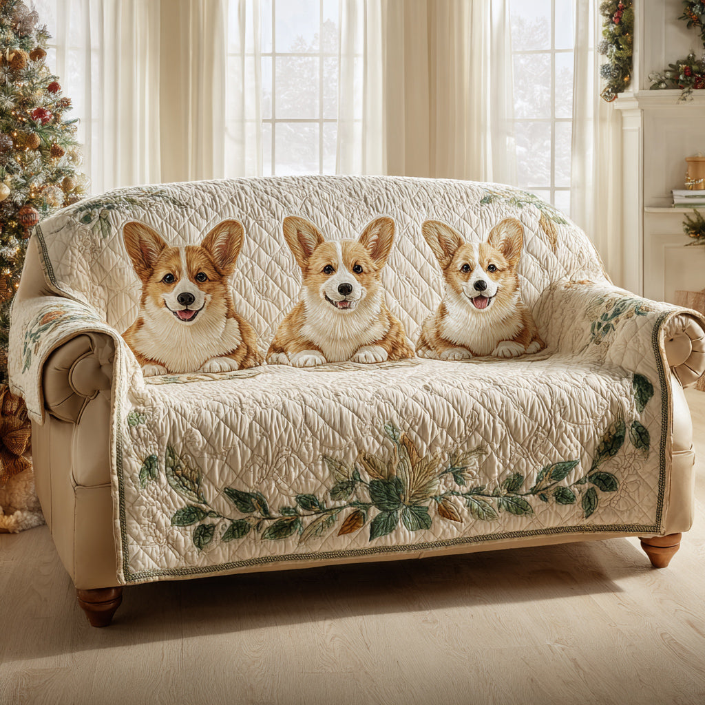 Corgi Companions Quilted Sofa Cover