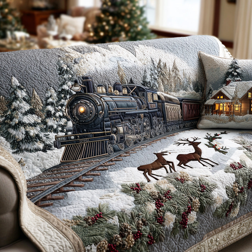 Winter Woodland Train Quilted Sofa Cover