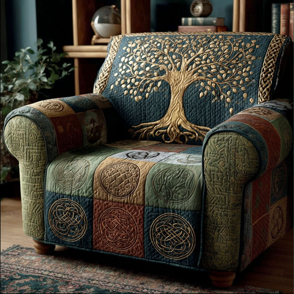 Golden Tree of Serenity Quilted Sofa Cover