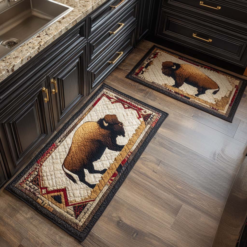 Prairie Bison Quilted Kitchen Mat Set