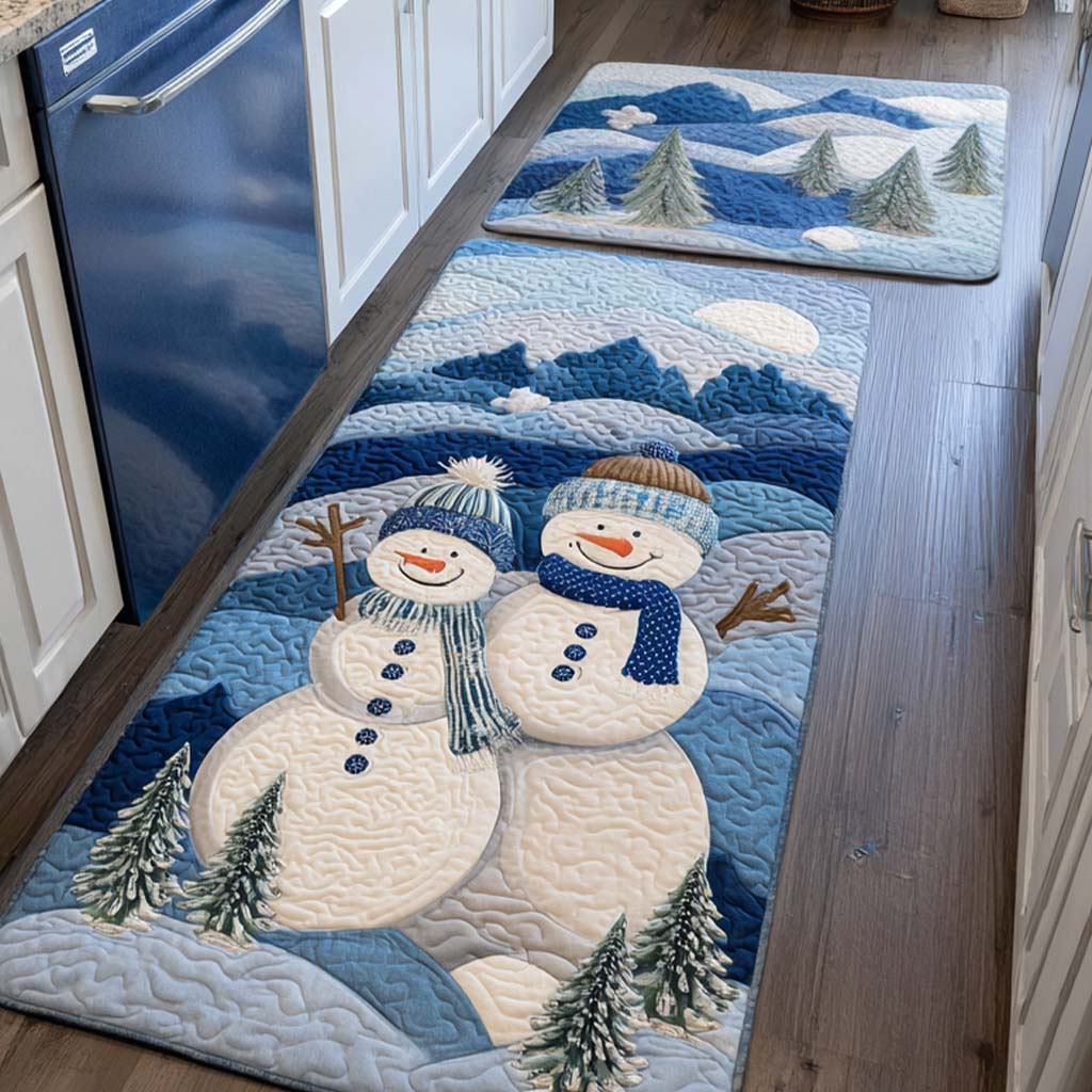 Moonlit Snowmen Quilted Kitchen Mat Set