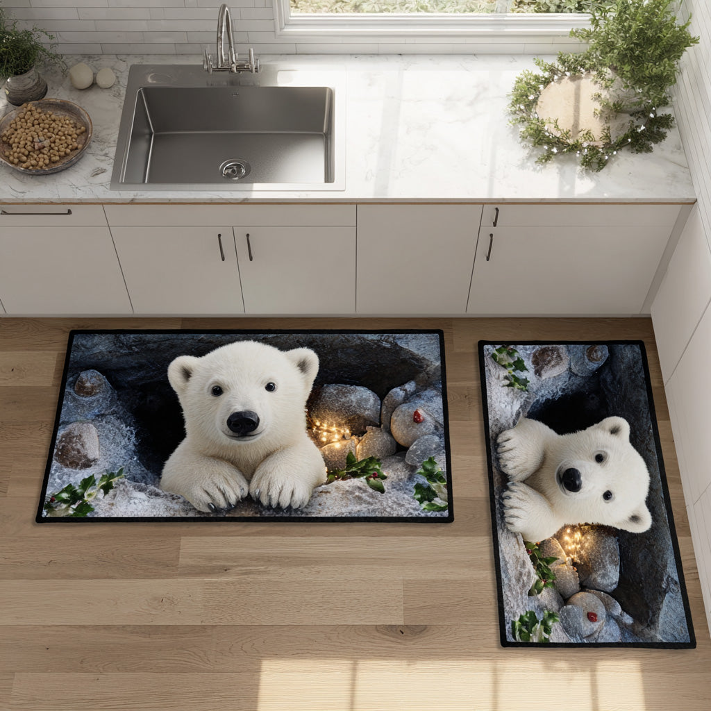 Snowy Winter Plaid Quilted Kitchen Mat Set