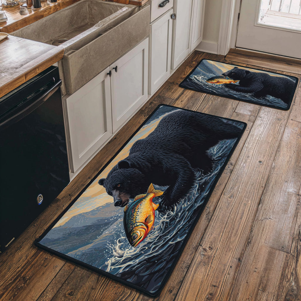 Woodland Bears Fishing Quilted Kitchen Mat Set