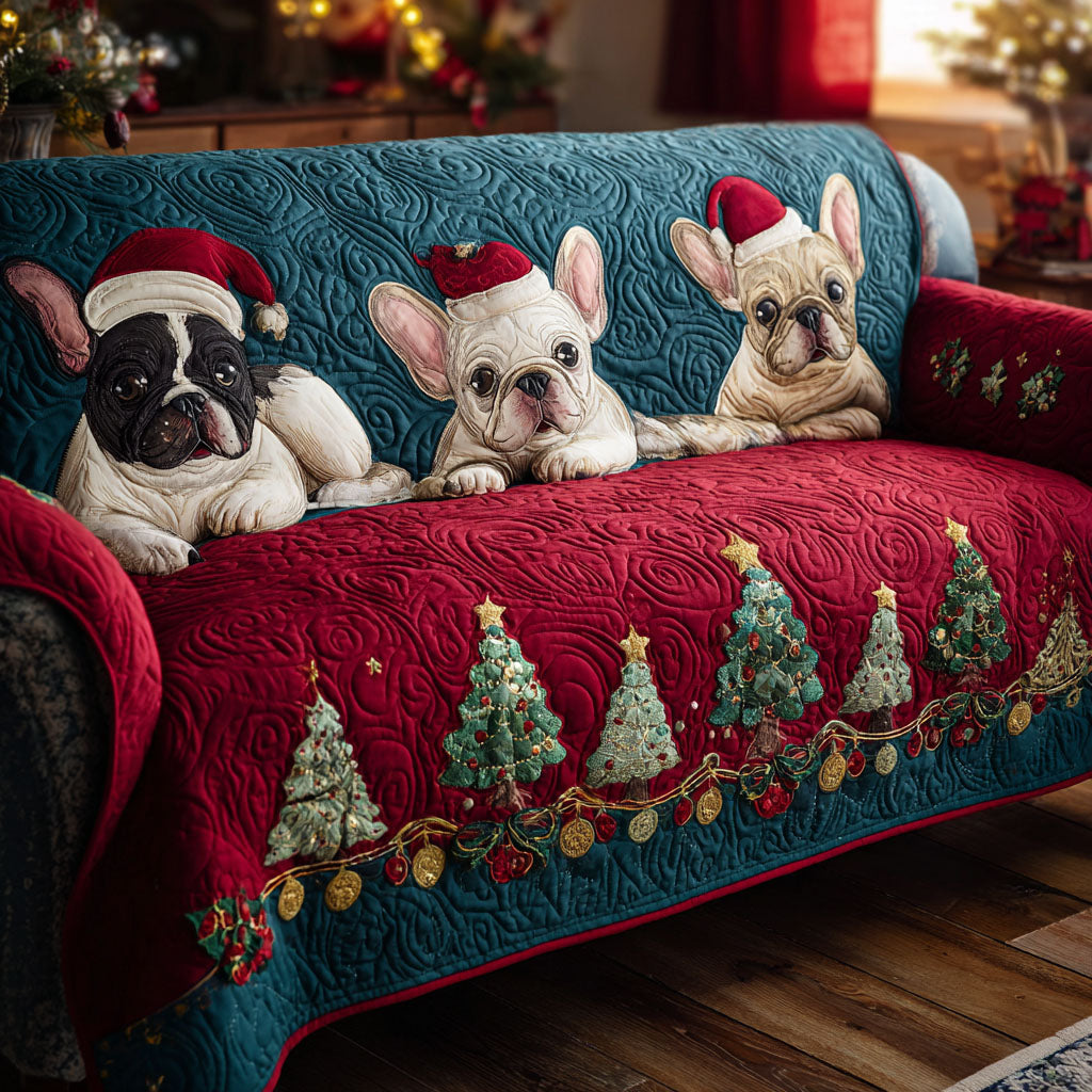 Christmas French Bulldogs Quilted Sofa Cover