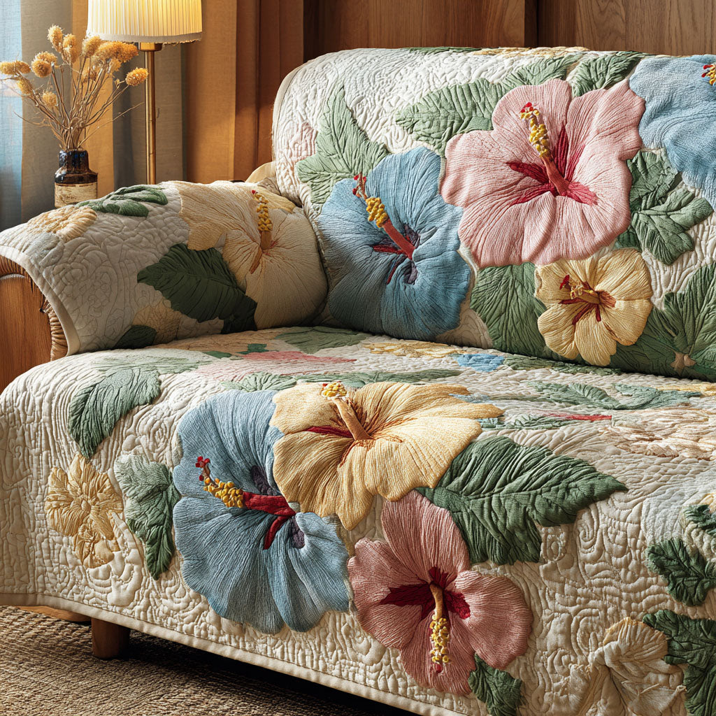 Hibiscus Garden Quilted Sofa Cover