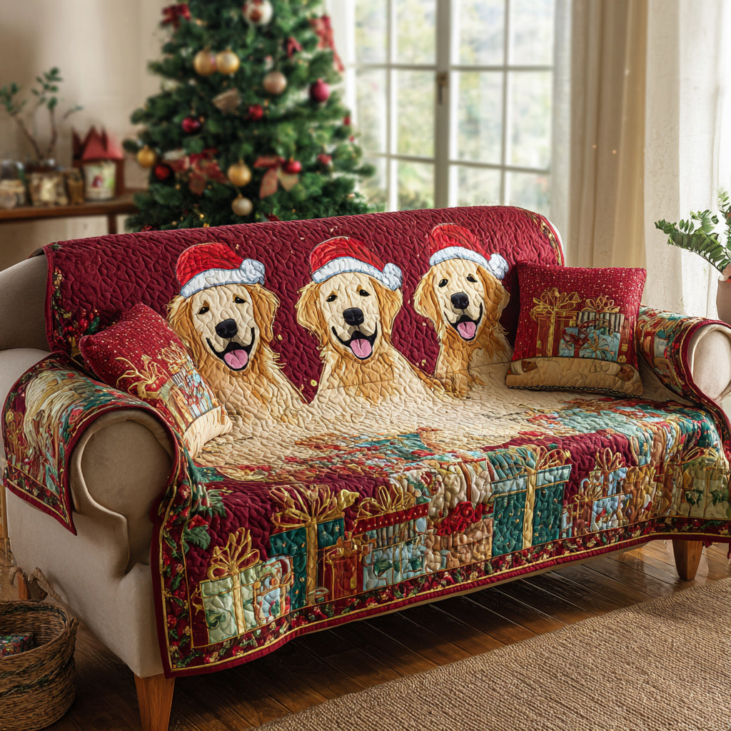 Christmas Retriever Gifts Quilted Sofa Cover