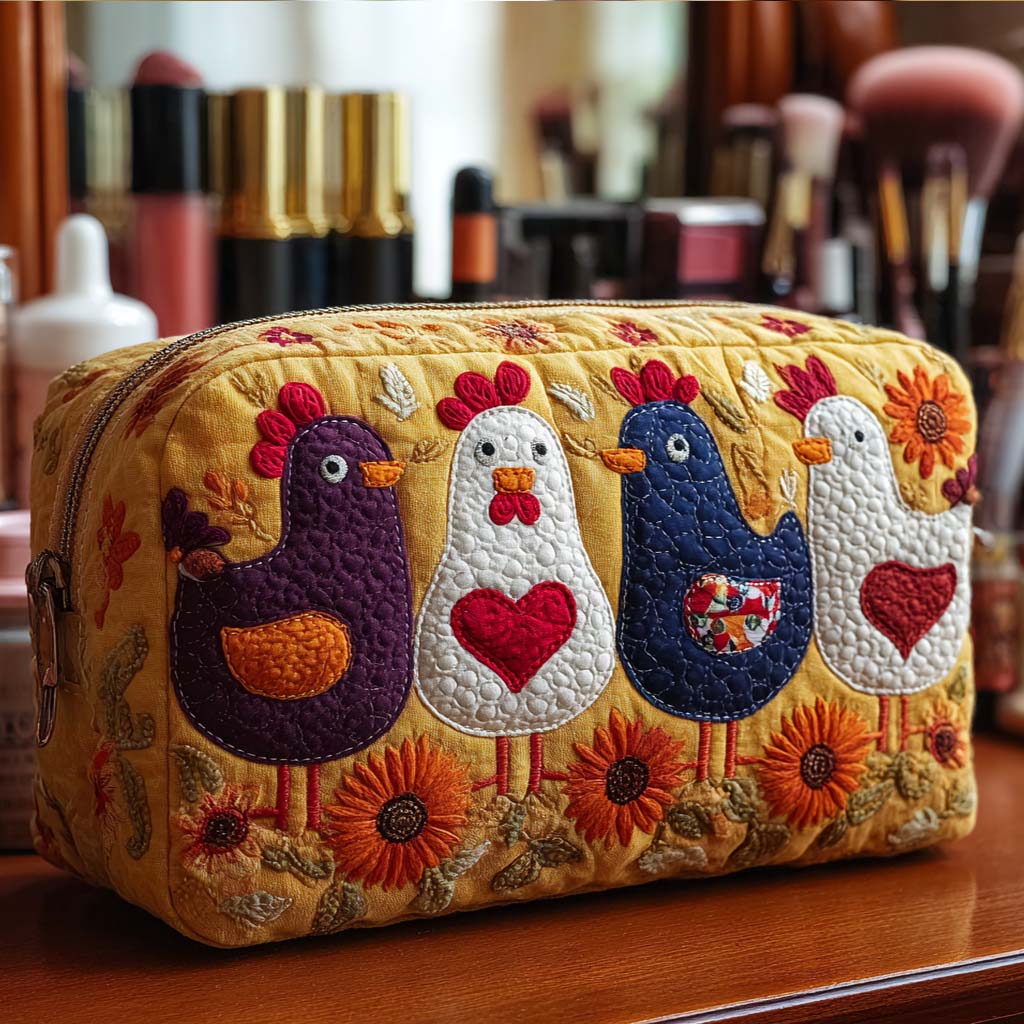 Chicken Feathers Quilted Toiletry Bag