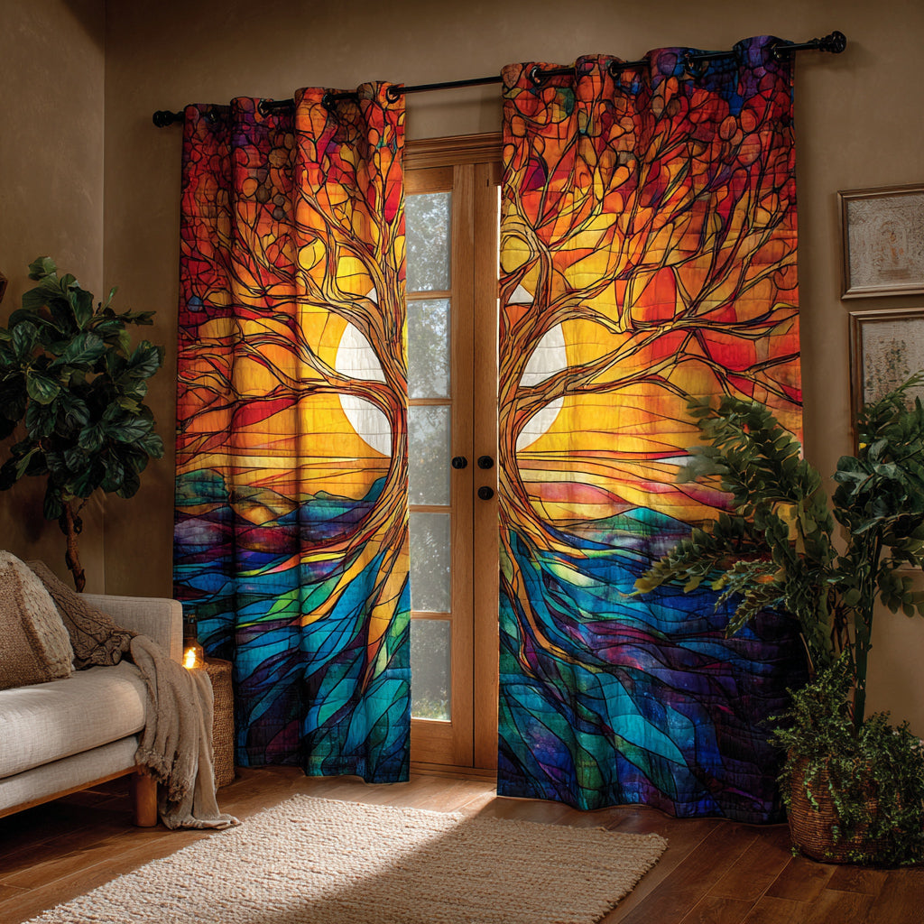 Rainbow Branches Quilted Curtains