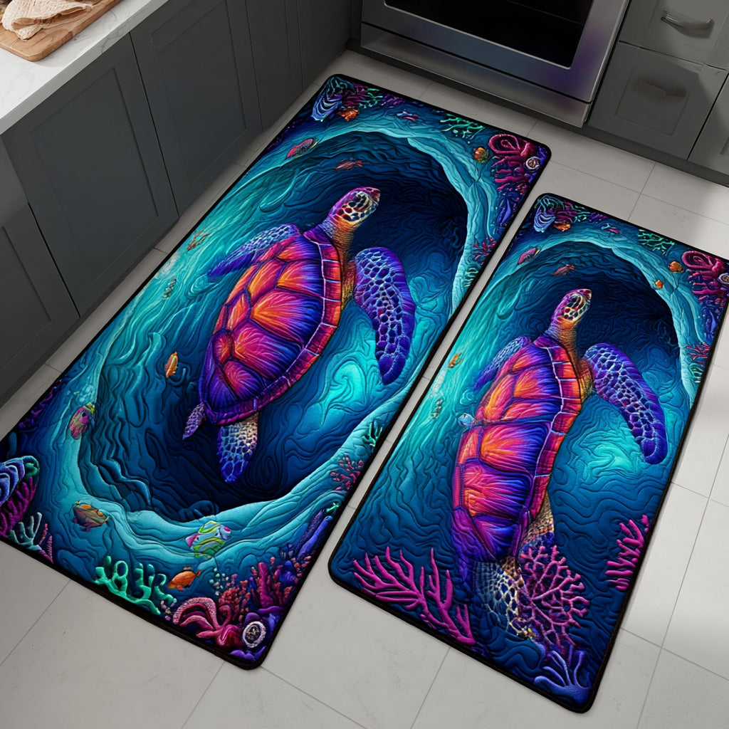 Rainbow Reef Quilted Kitchen Mat Set