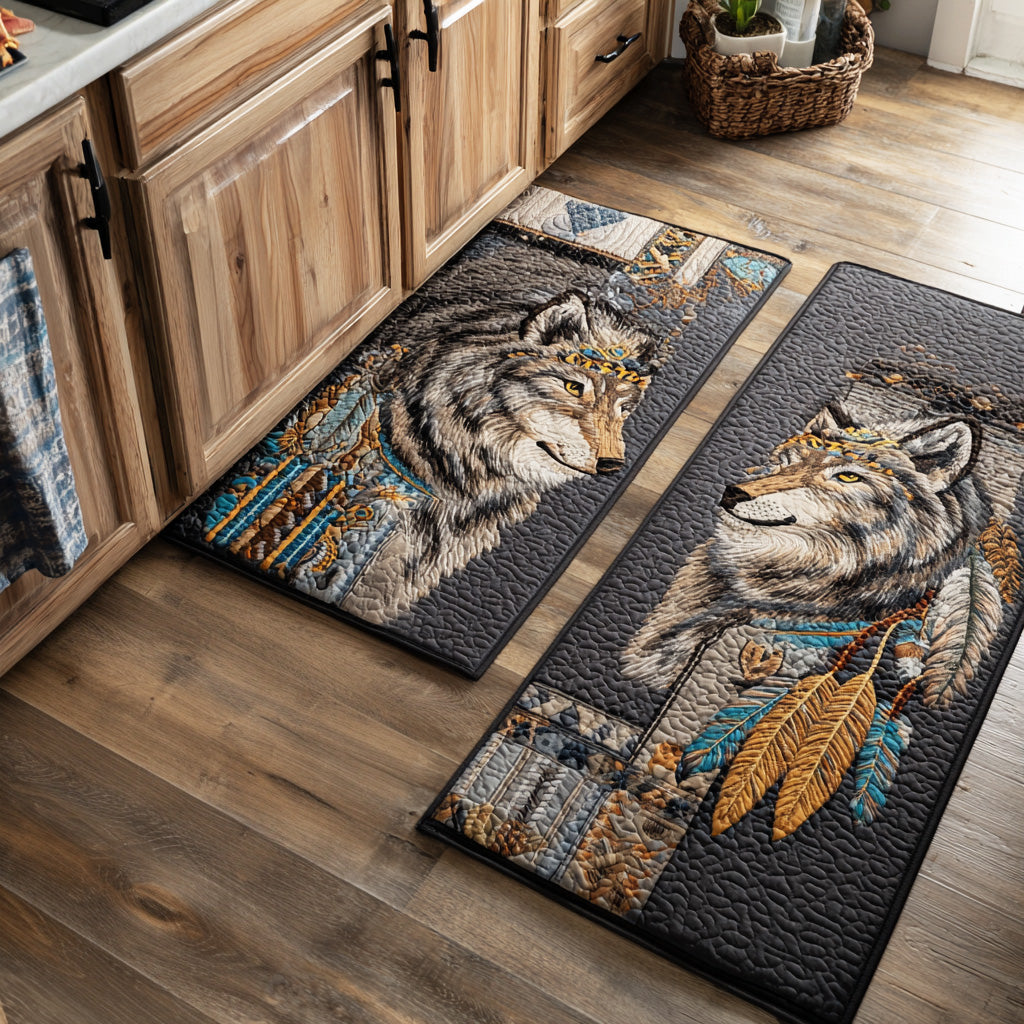 Wolf & Moon Quilted Kitchen Mat Set
