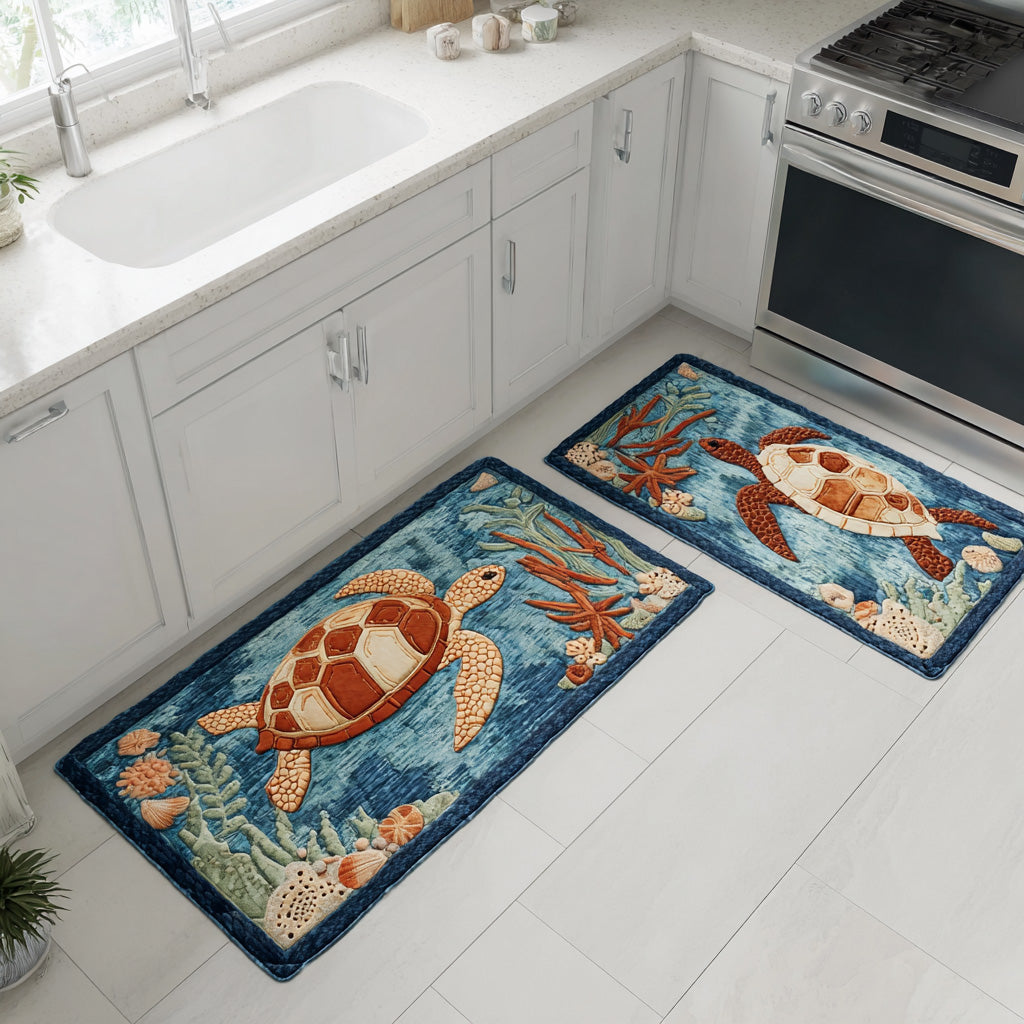 Open Sea Waves Quilted Kitchen Mat Set