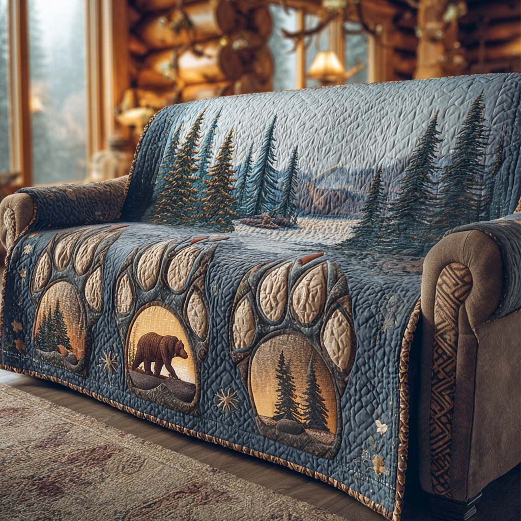 Woodland Bear Paw Prints Quilted Sofa Cover