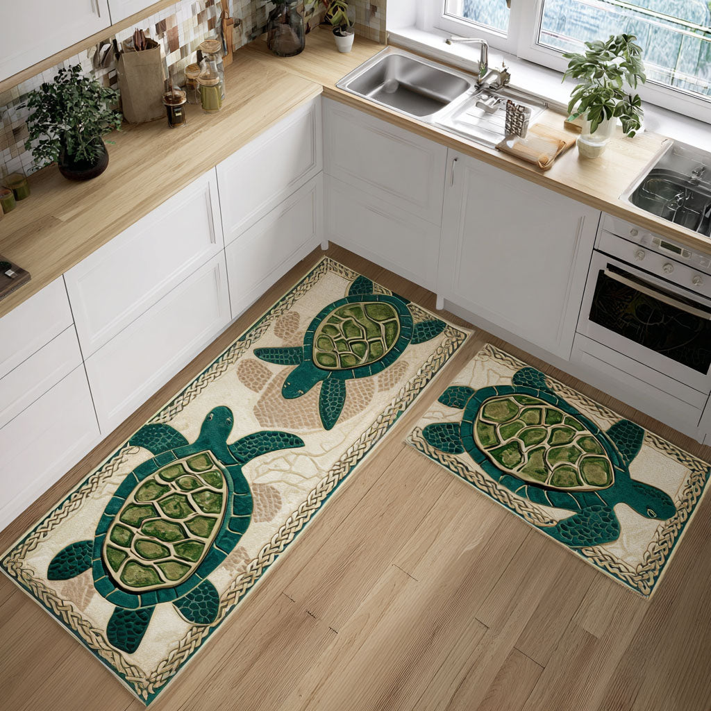 Turtle Cameo Quilted Kitchen Mat Set