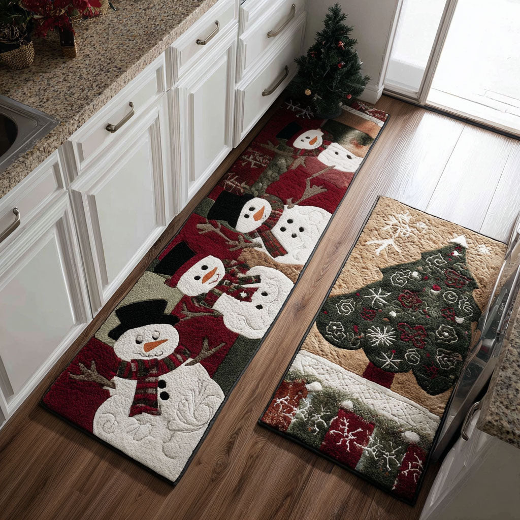 Cosy Winter Quilted Kitchen Mat Set