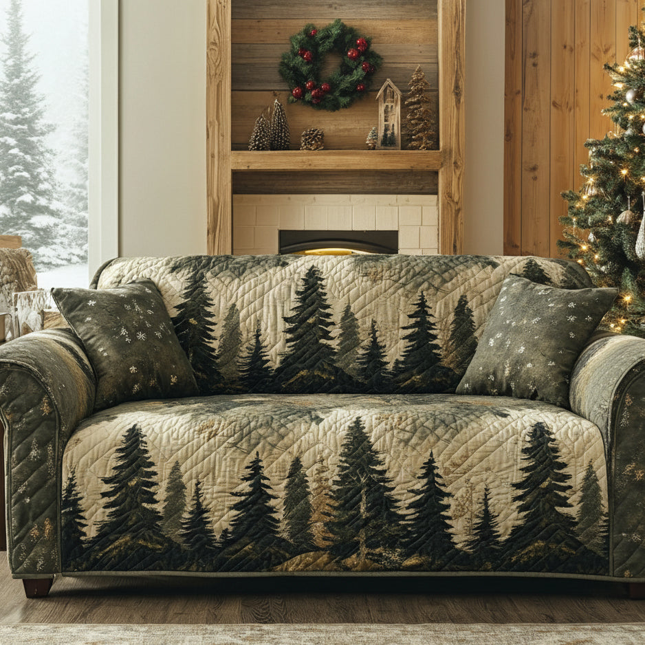 Forest Calm in Green Quilted Sofa Cover