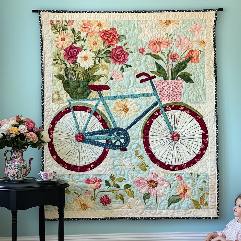 Blossom Bicycle Quilted Wall Art