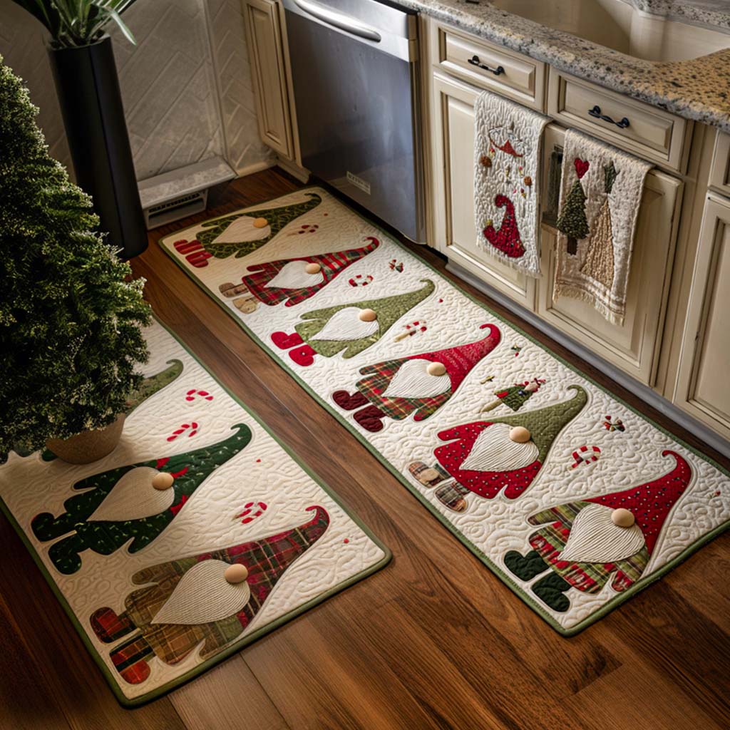 Red & Green Quilted Kitchen Mat Set