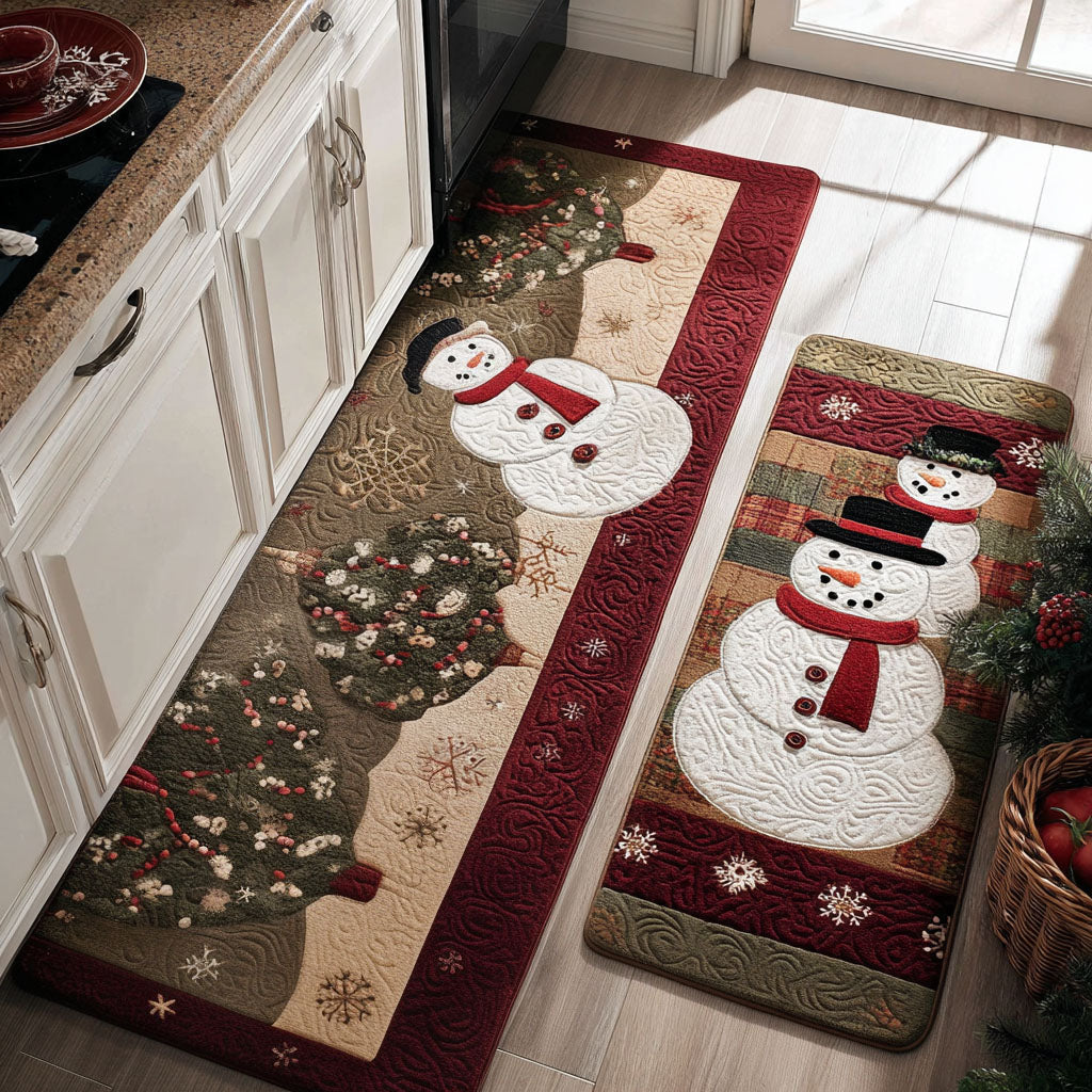 Wreathside Snowmen Quilted Kitchen Mat Set