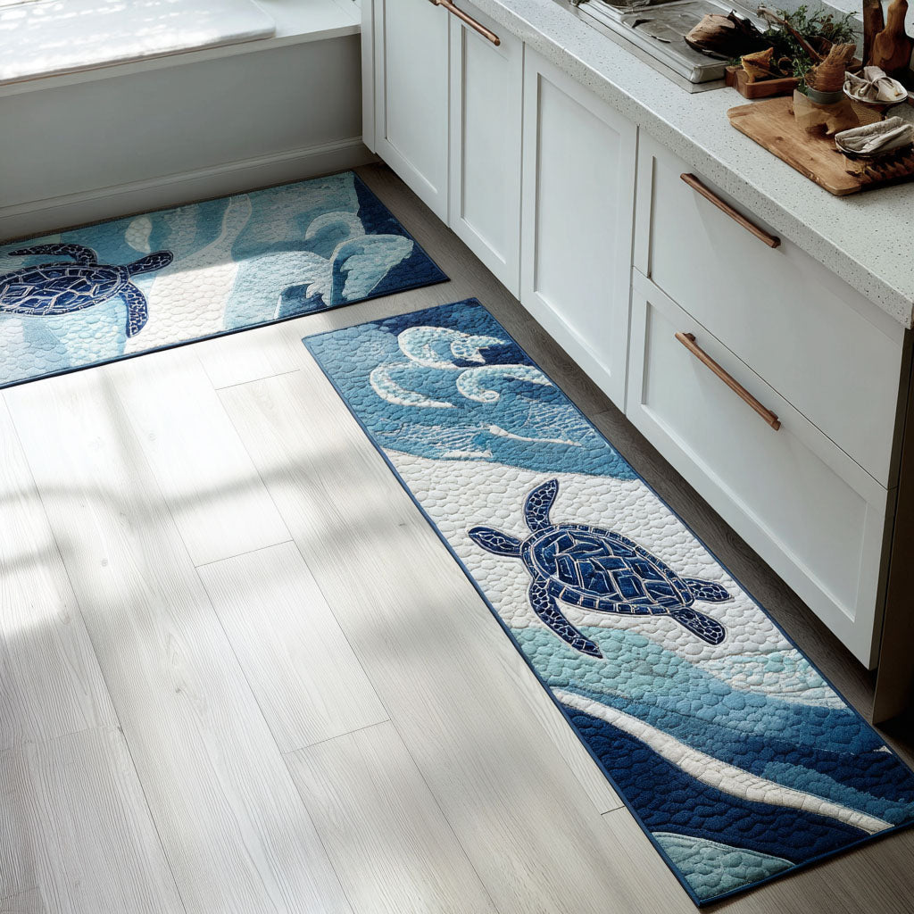 Deepwater Turtles Quilted Kitchen Mat Set