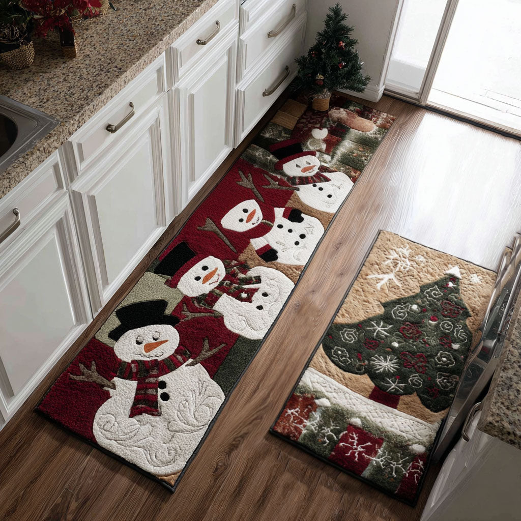 Cosy Snowmen Quilted Kitchen Mat Set