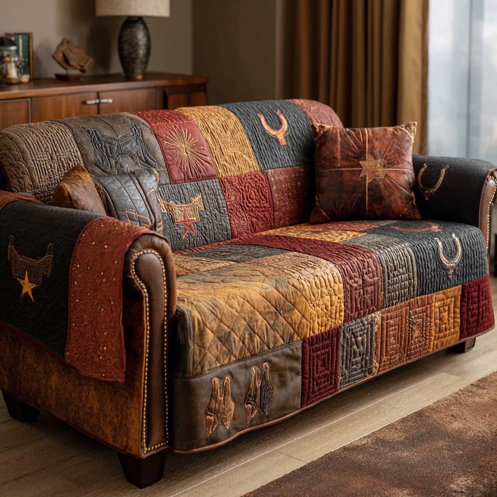 Rodeo Horseshoes and Stars Quilted Sofa Cover