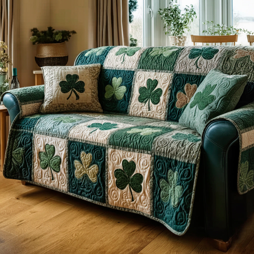 Celtic Clover Pattern Quilted Sofa Cover