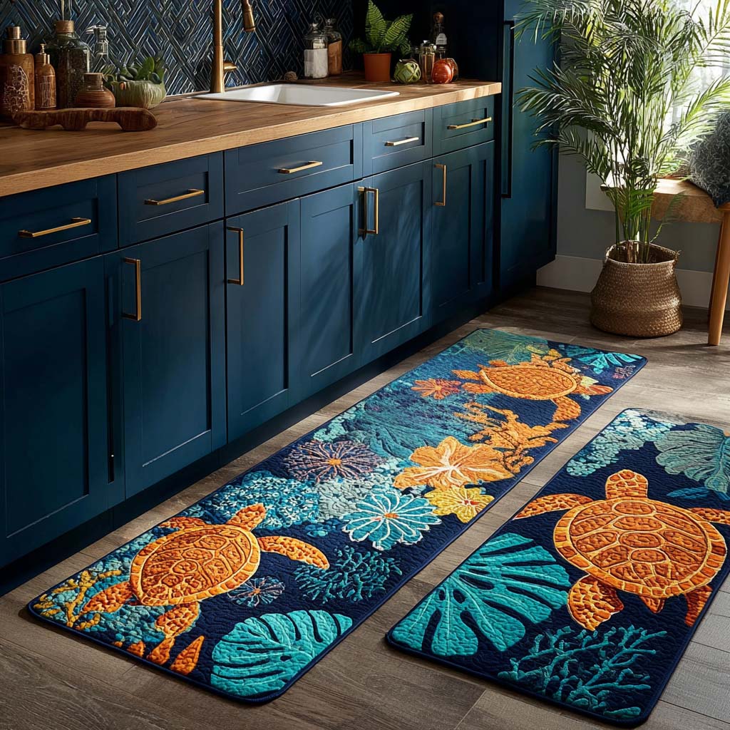 Sea Life Quilted Kitchen Mat Set