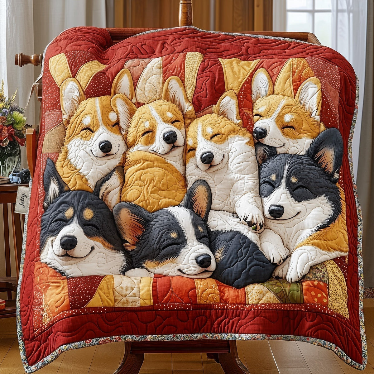 Corgi Cuddle Crew Quilted Blanket